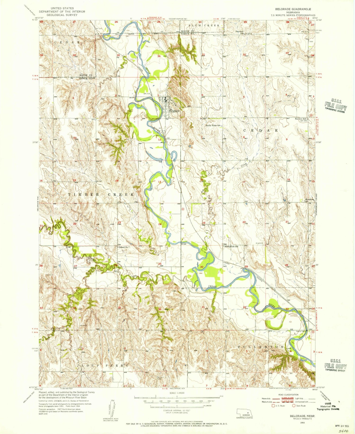 Classic USGS Belgrade Nebraska 7.5'x7.5' Topo Map Image