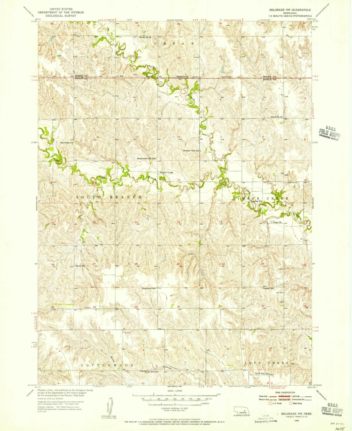 Classic USGS Belgrade NW Nebraska 7.5'x7.5' Topo Map Image