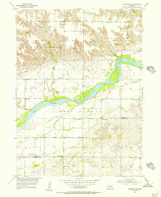 Classic USGS Belgrade SE Nebraska 7.5'x7.5' Topo Map Image