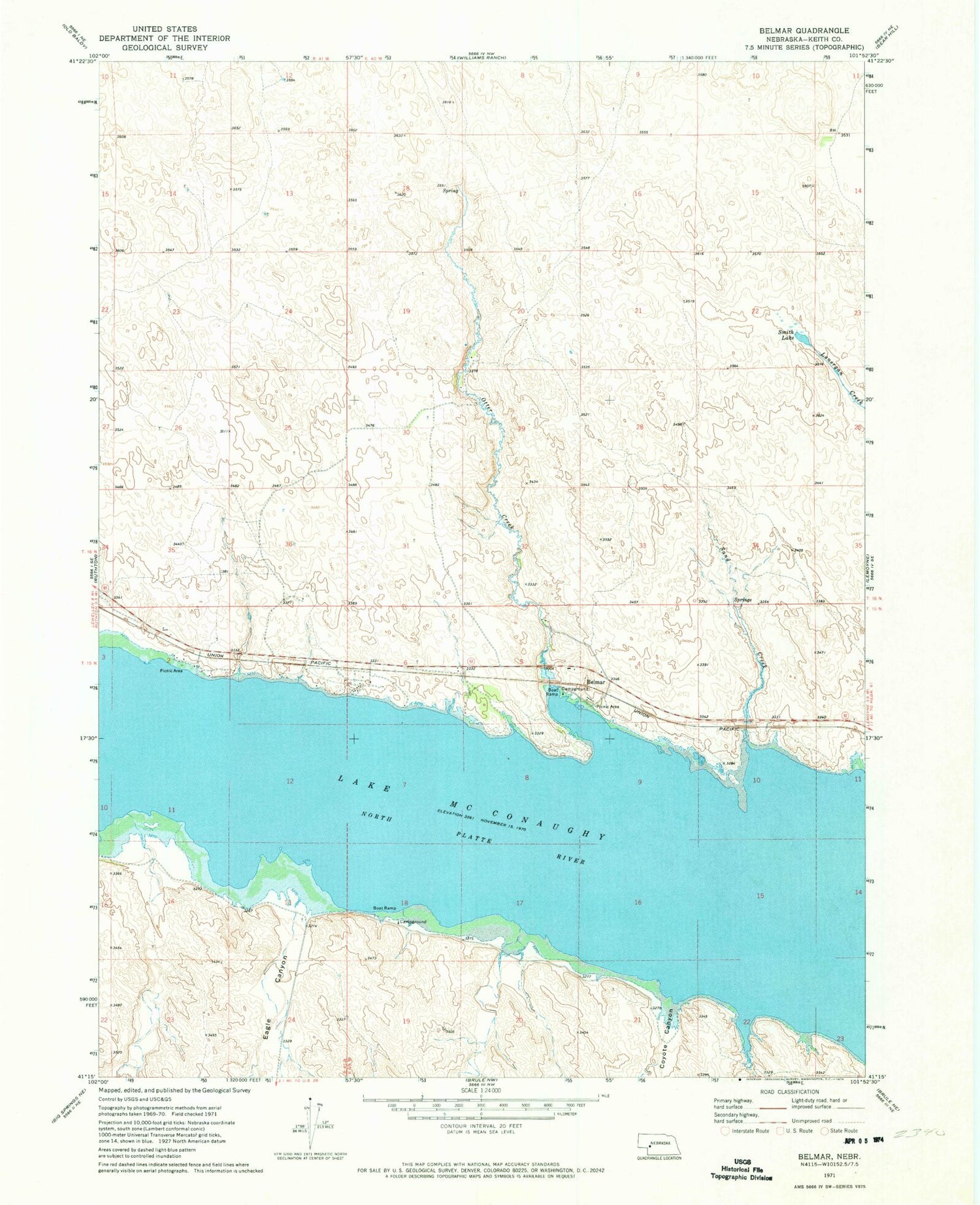 Classic USGS Belmar Nebraska 7.5'x7.5' Topo Map Image