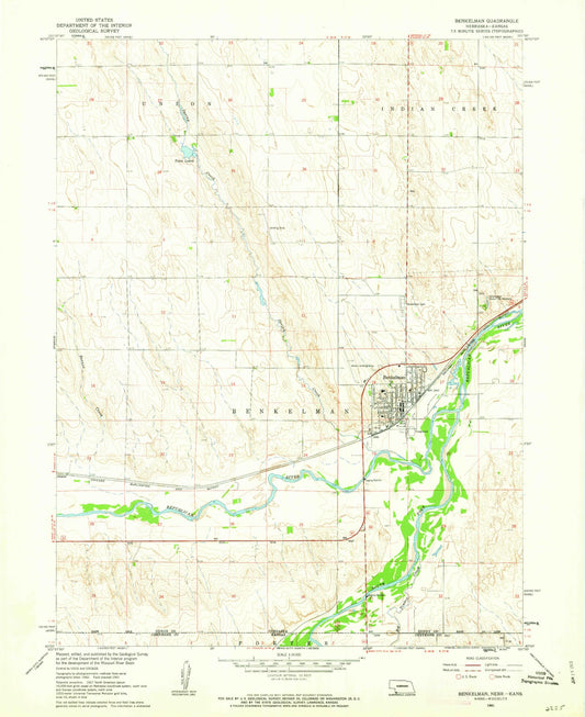 Classic USGS Benkelman Nebraska 7.5'x7.5' Topo Map Image