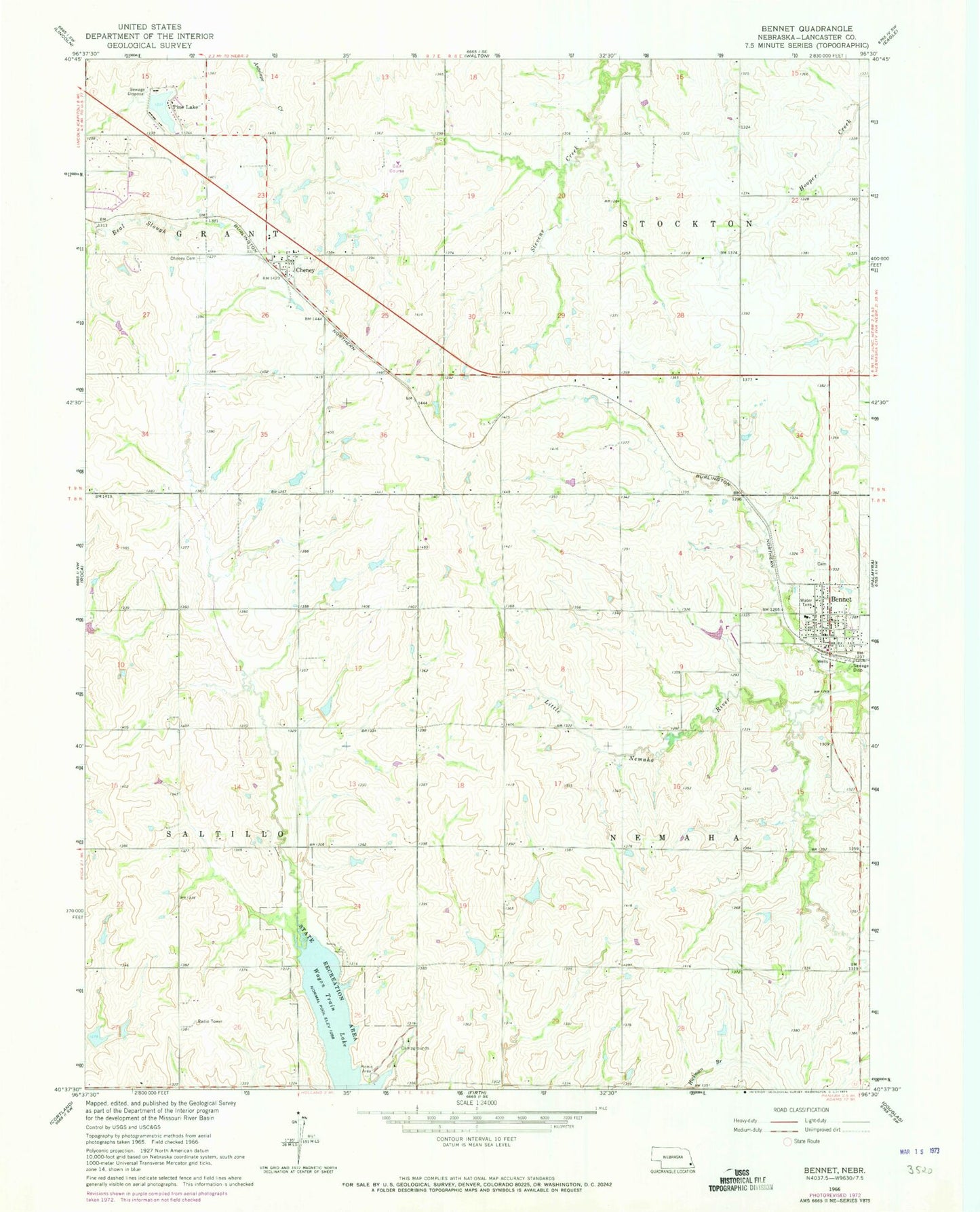 Classic USGS Bennet Nebraska 7.5'x7.5' Topo Map Image