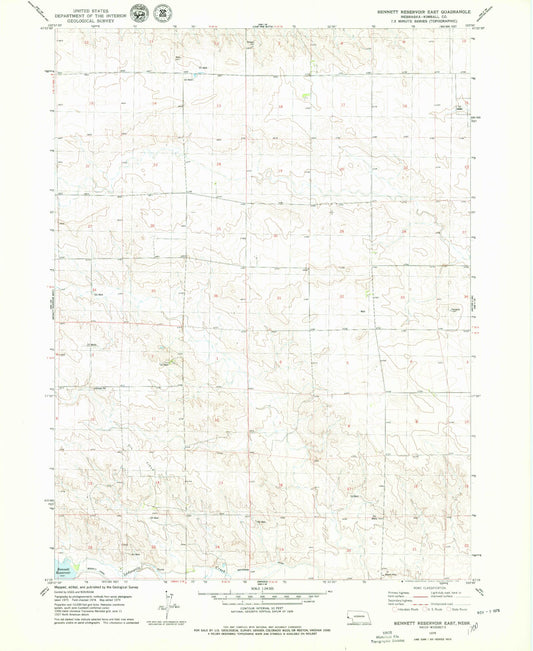 Classic USGS Bennett Reservoir East Nebraska 7.5'x7.5' Topo Map Image