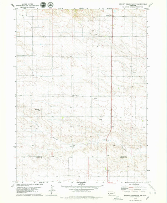 Classic USGS Bennett Reservoir NW Nebraska 7.5'x7.5' Topo Map Image