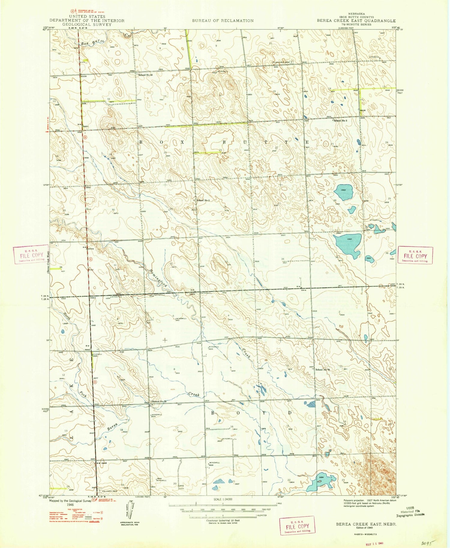 Classic USGS Berea Creek East Nebraska 7.5'x7.5' Topo Map Image