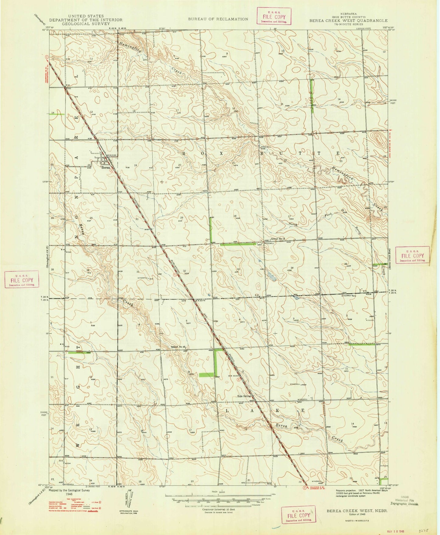 Classic USGS Berea Creek West Nebraska 7.5'x7.5' Topo Map Image