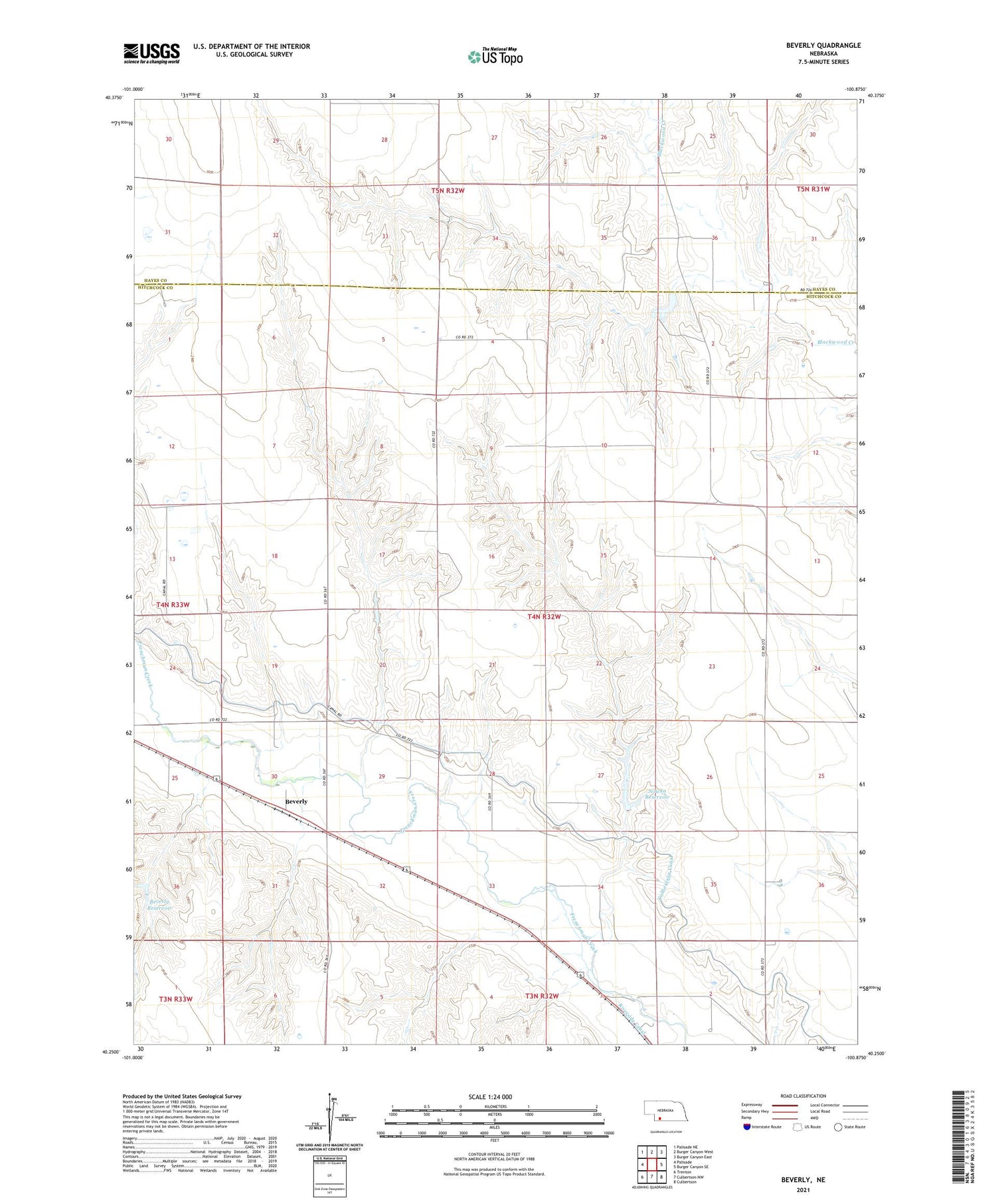 Beverly Nebraska US Topo Map Image