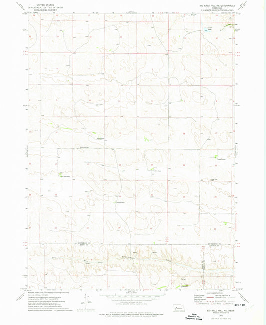 Classic USGS Big Bald Hill NE Nebraska 7.5'x7.5' Topo Map Image