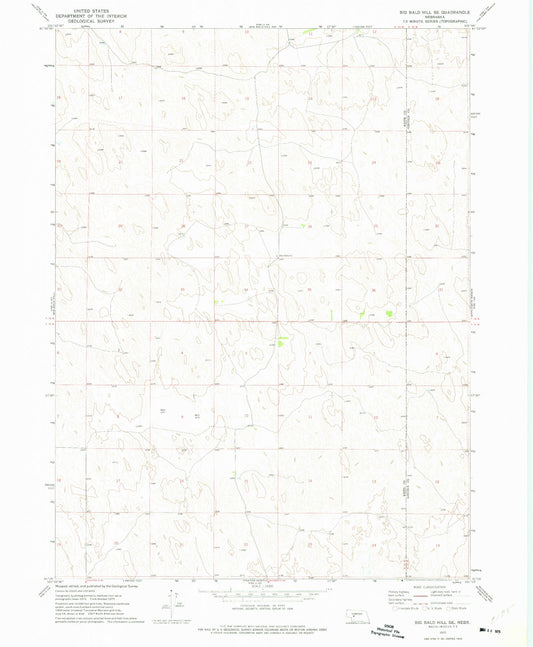 Classic USGS Big Bald Hill SE Nebraska 7.5'x7.5' Topo Map Image