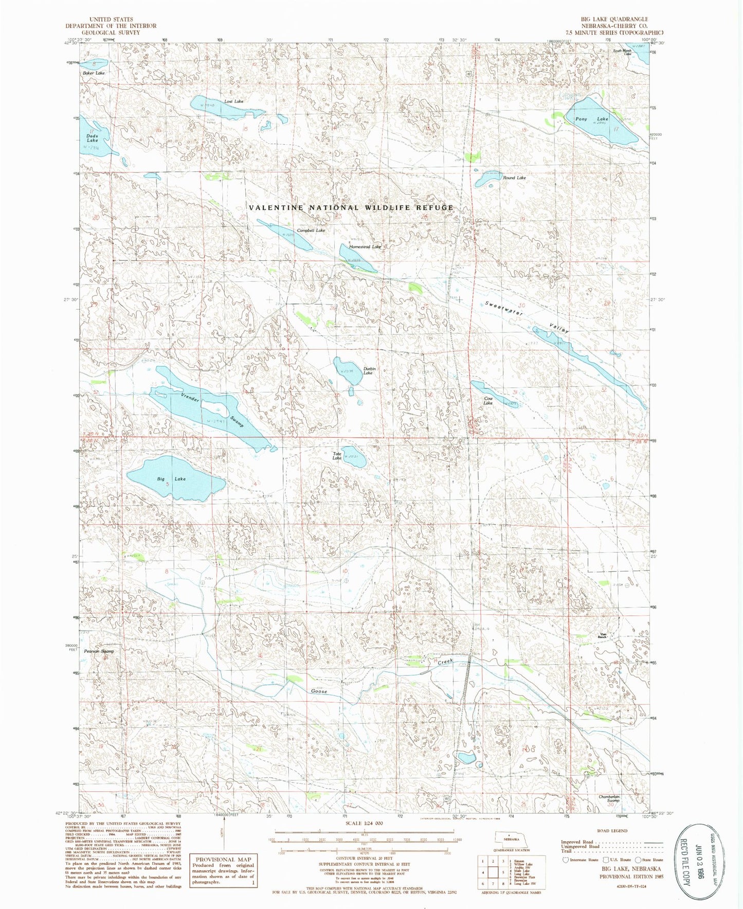 Classic USGS Big Lake Nebraska 7.5'x7.5' Topo Map Image