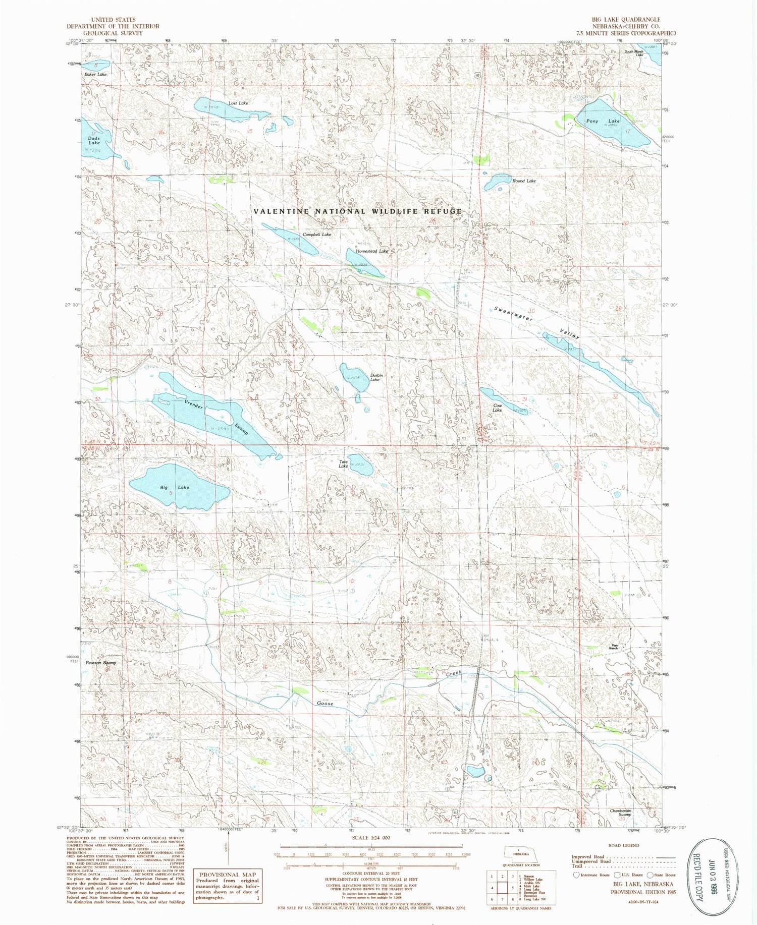Classic USGS Big Lake Nebraska 7.5'x7.5' Topo Map Image