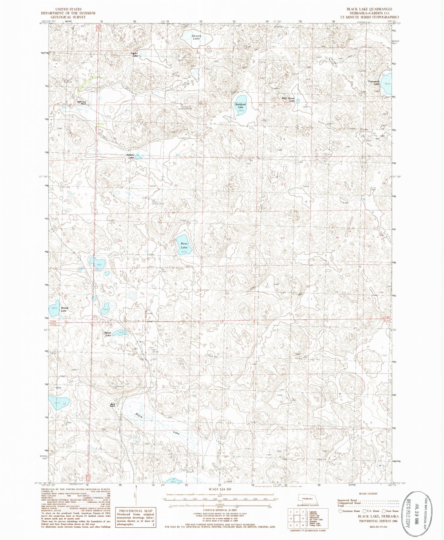 Classic USGS Black Lake Nebraska 7.5'x7.5' Topo Map Image
