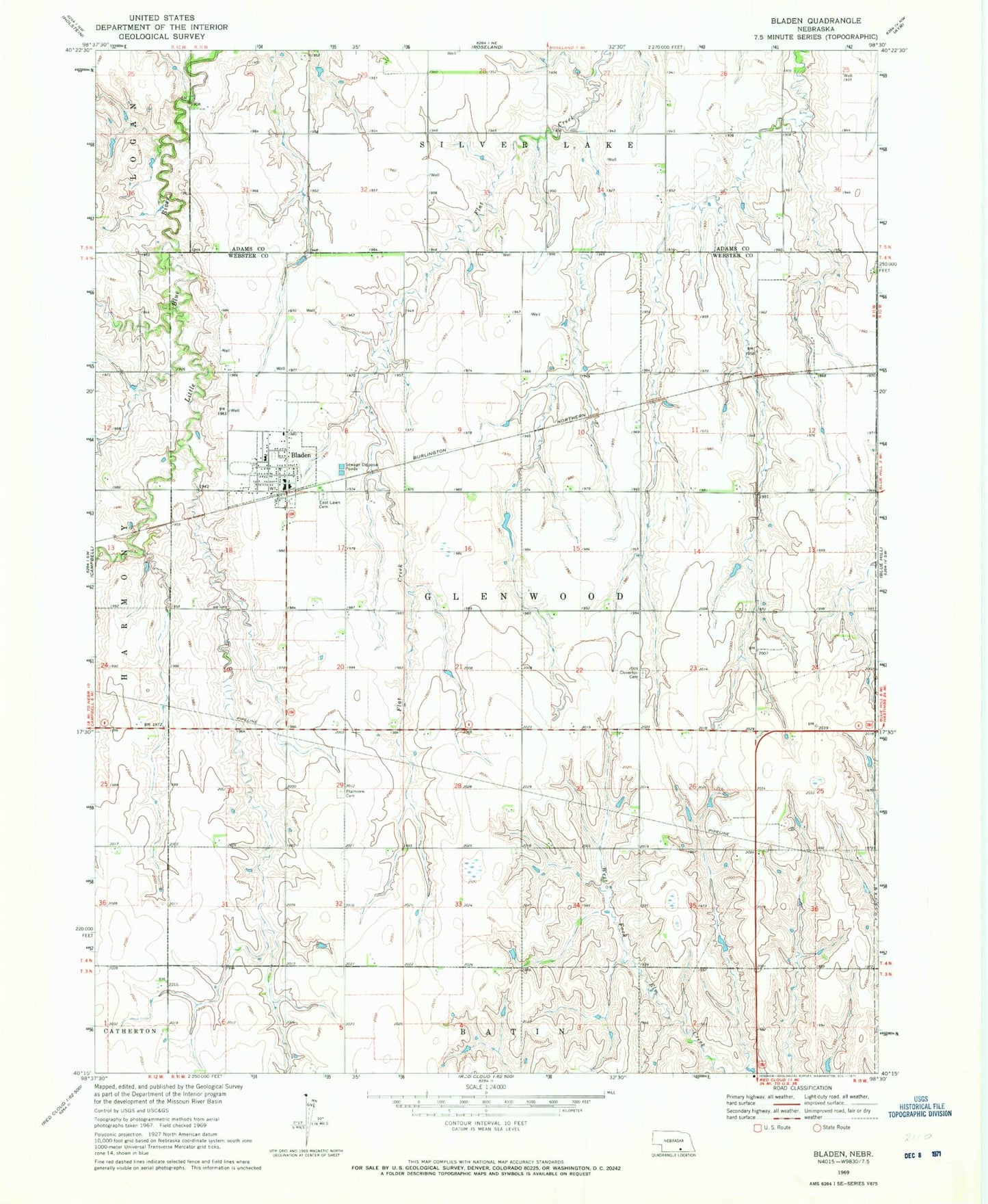 Classic USGS Bladen Nebraska 7.5'x7.5' Topo Map Image