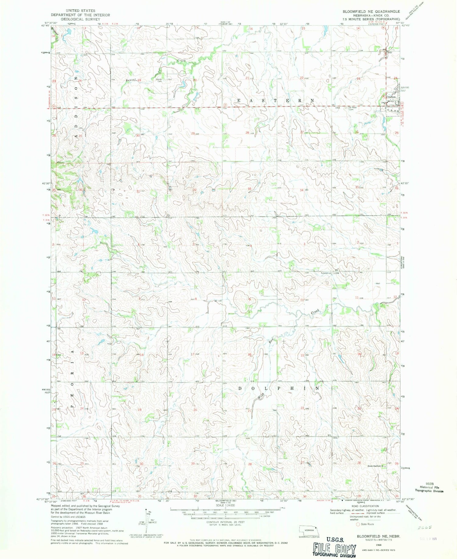 Classic USGS Bloomfield NE Nebraska 7.5'x7.5' Topo Map Image
