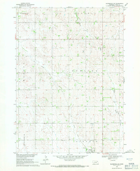 Classic USGS Bloomfield SE Nebraska 7.5'x7.5' Topo Map Image