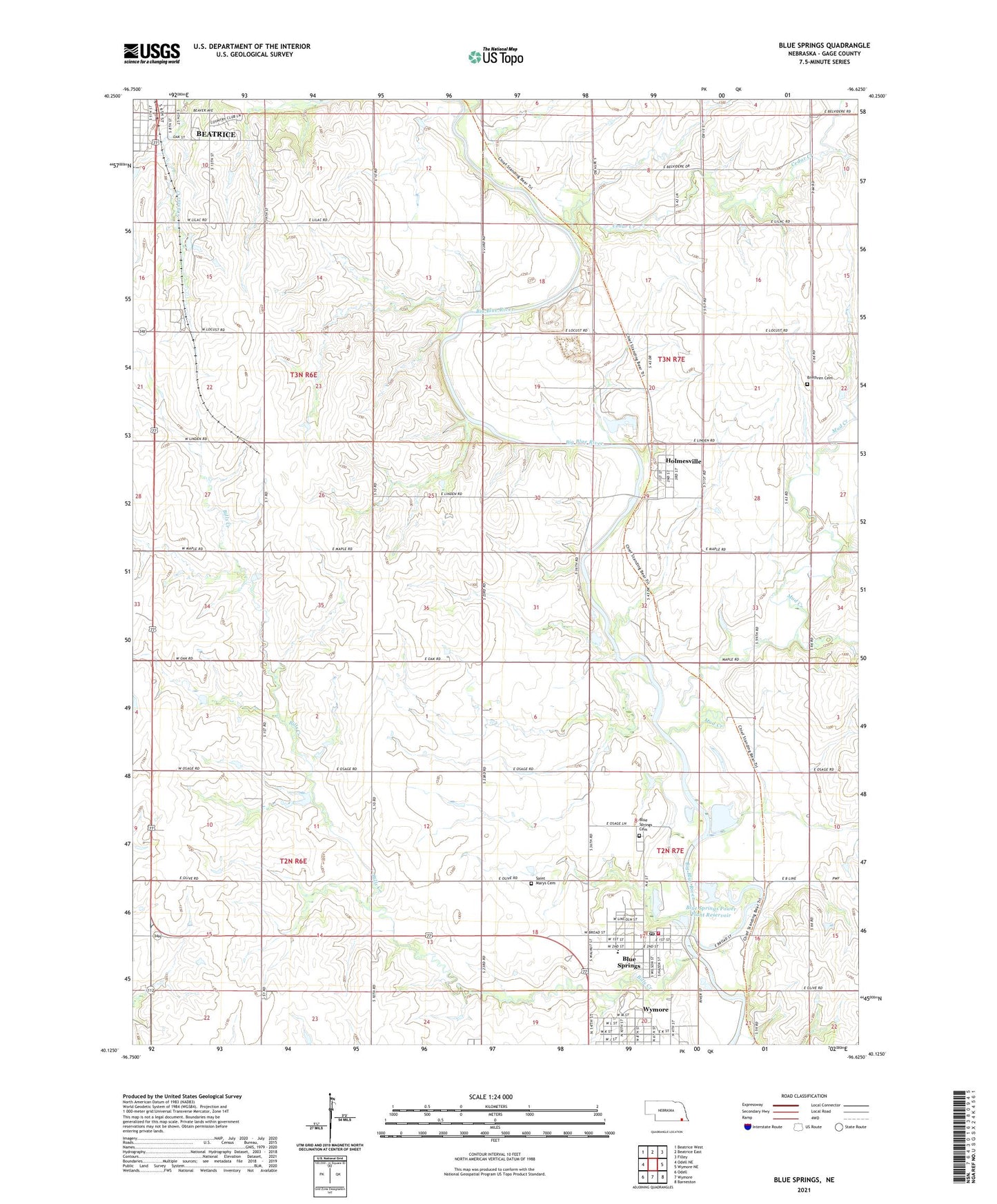 Blue Springs Nebraska US Topo Map Image