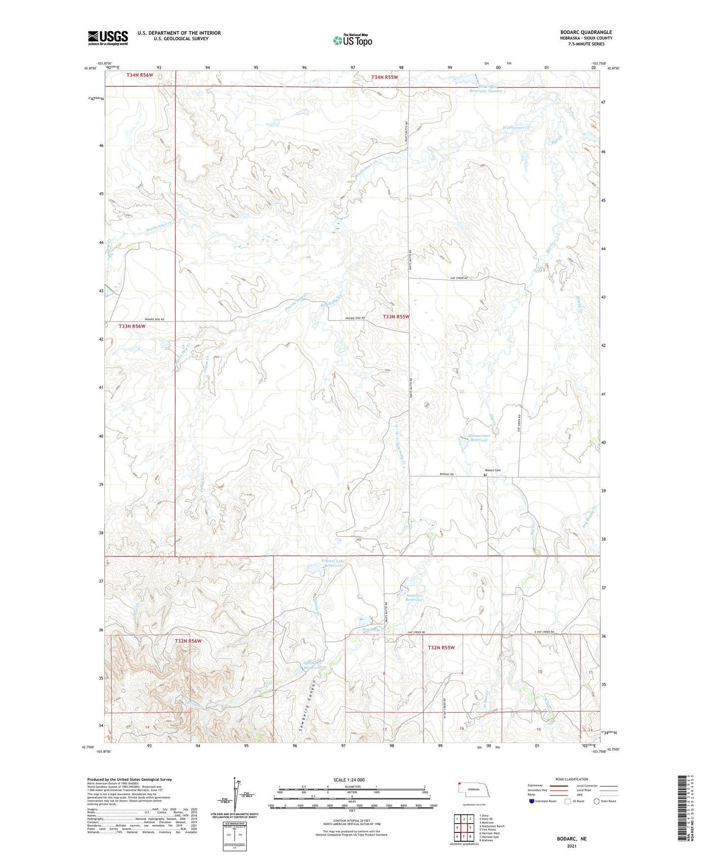 Bodarc Nebraska US Topo Map Image