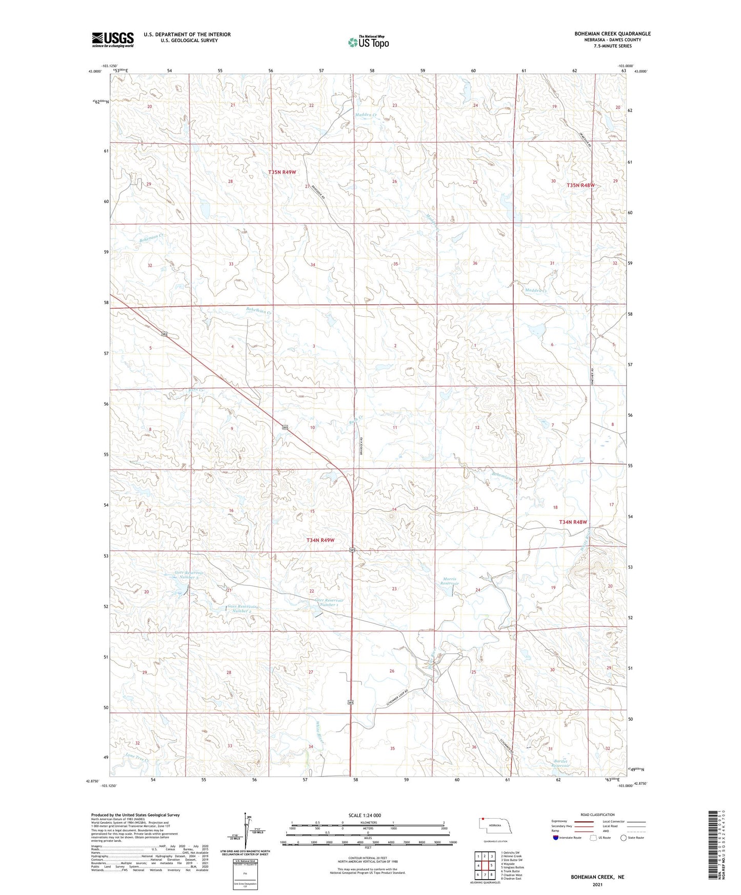Bohemian Creek Nebraska US Topo Map Image