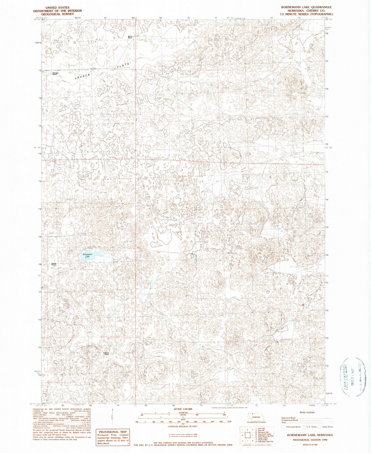 Classic USGS Bornemann Lake Nebraska 7.5'x7.5' Topo Map Image
