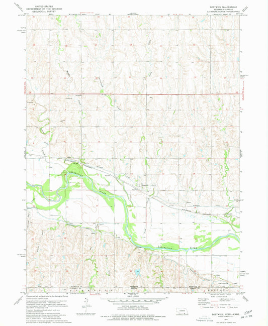 Classic USGS Bostwick Nebraska 7.5'x7.5' Topo Map Image