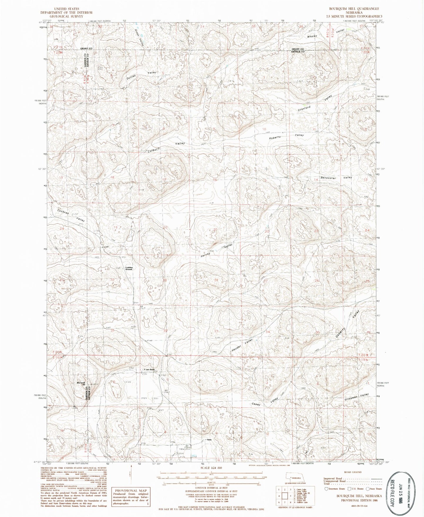 Classic USGS Bourquim Hill Nebraska 7.5'x7.5' Topo Map Image