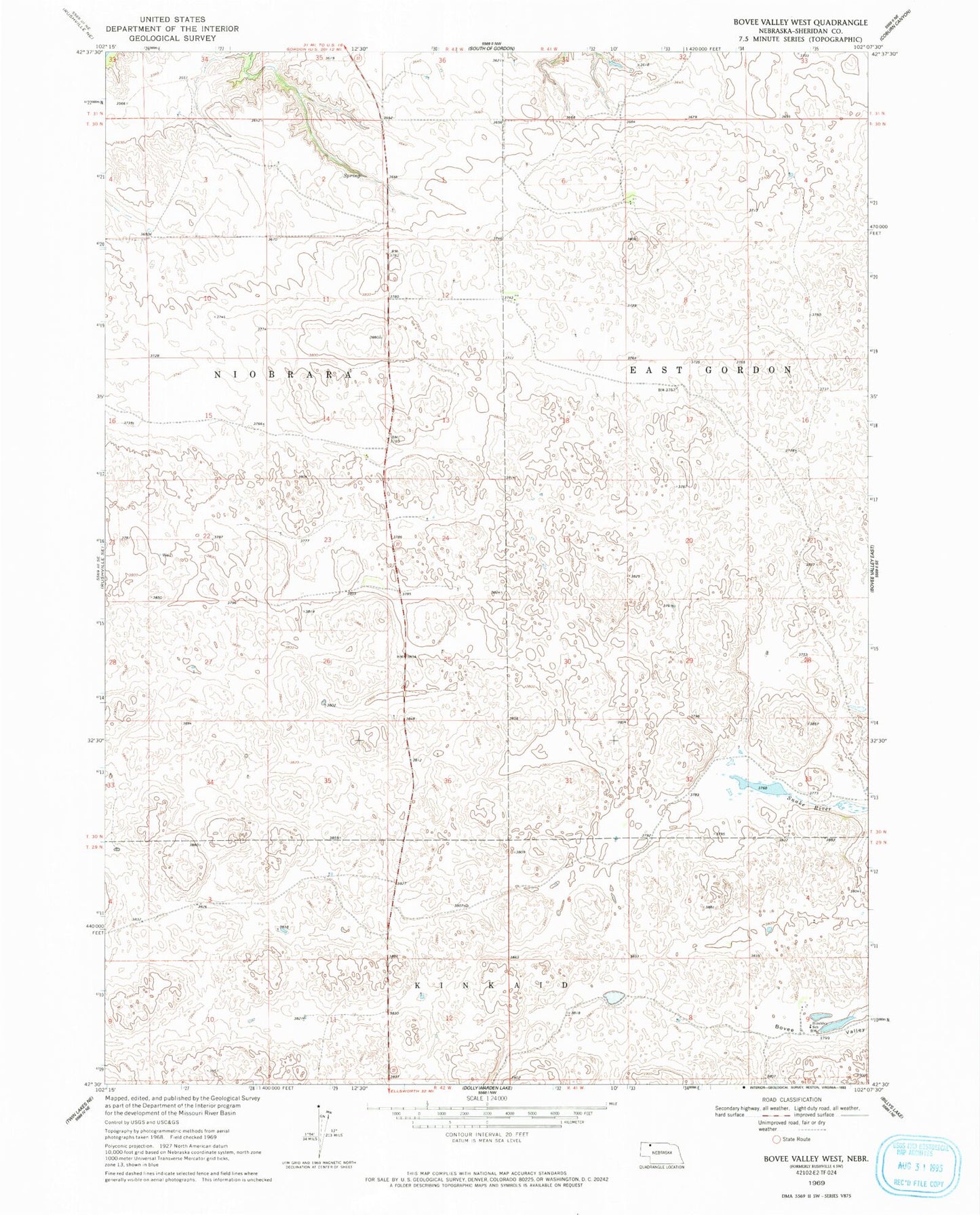 Classic USGS Bovee Valley West Nebraska 7.5'x7.5' Topo Map Image