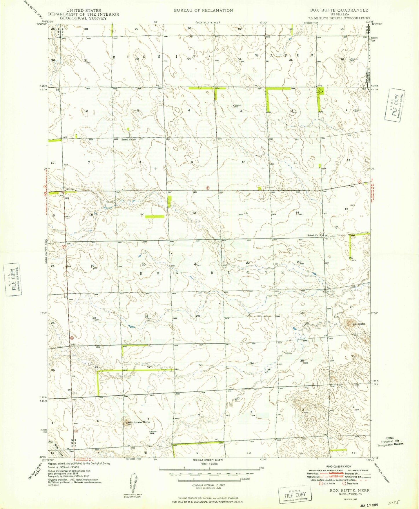 Classic USGS Box Butte Nebraska 7.5'x7.5' Topo Map Image