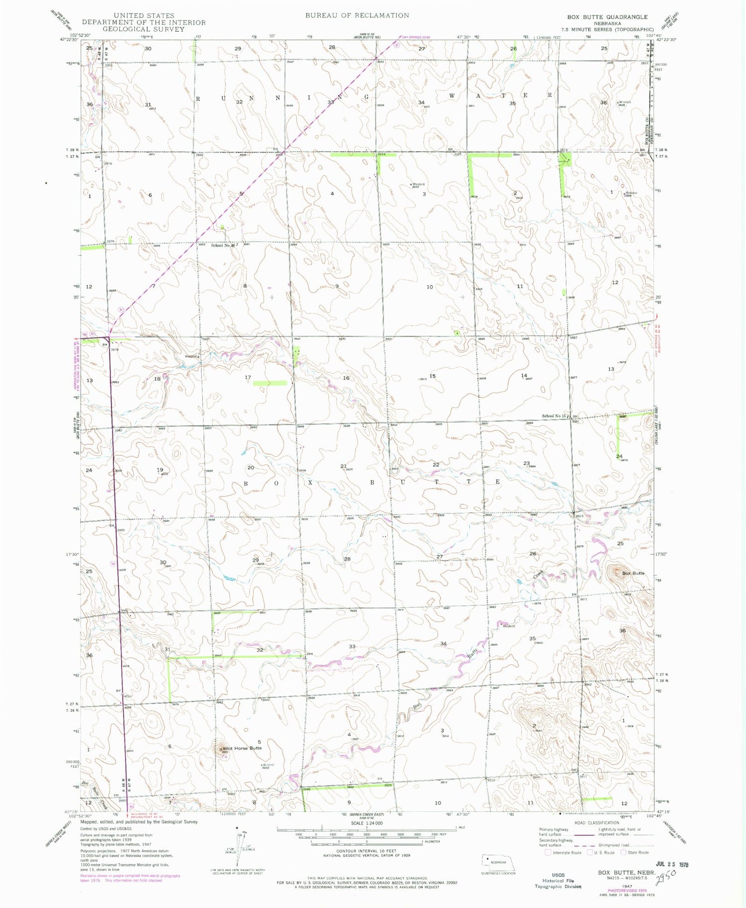 Classic USGS Box Butte Nebraska 7.5'x7.5' Topo Map Image