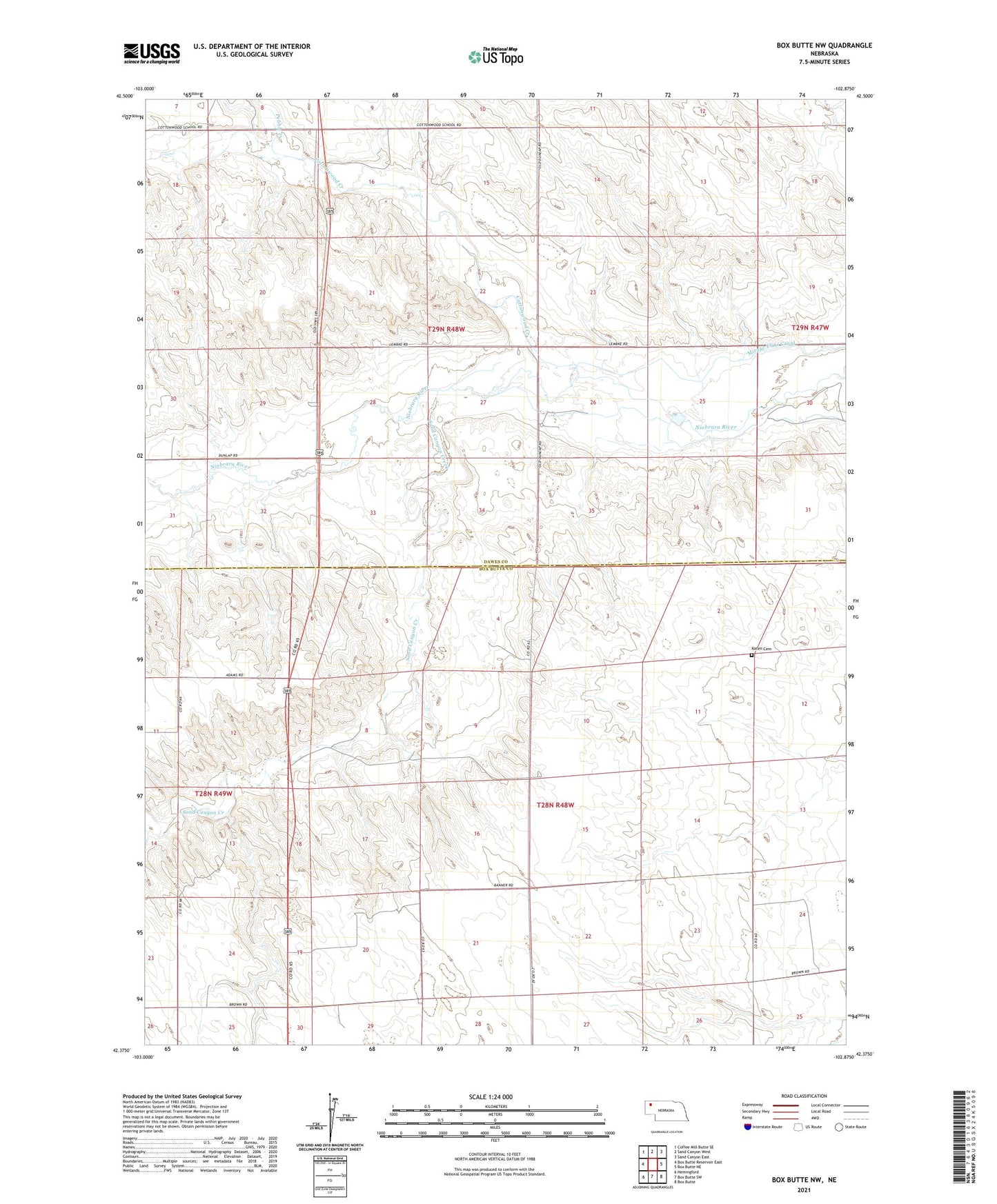 Box Butte NW Nebraska US Topo Map Image