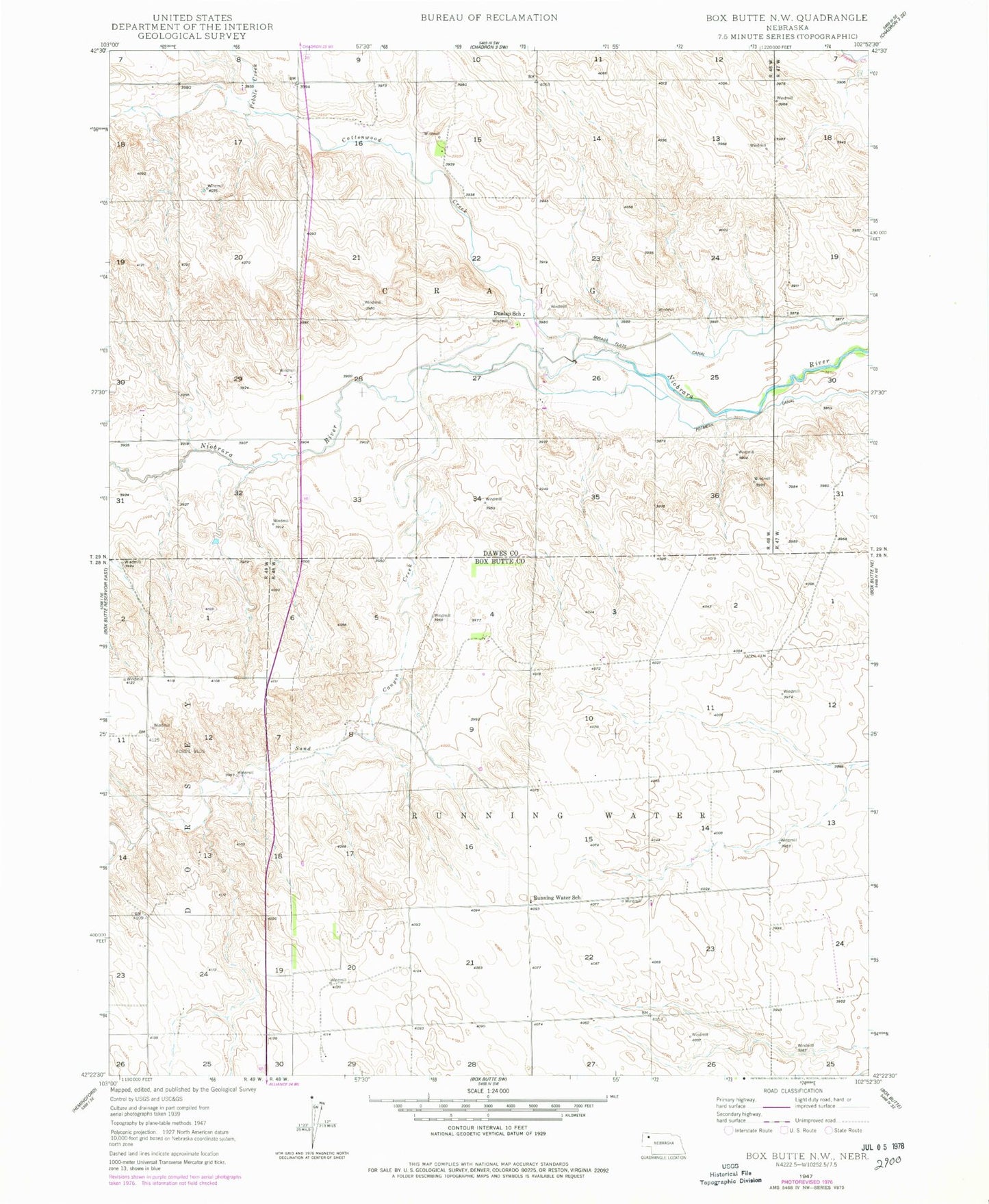 Classic USGS Box Butte NW Nebraska 7.5'x7.5' Topo Map Image