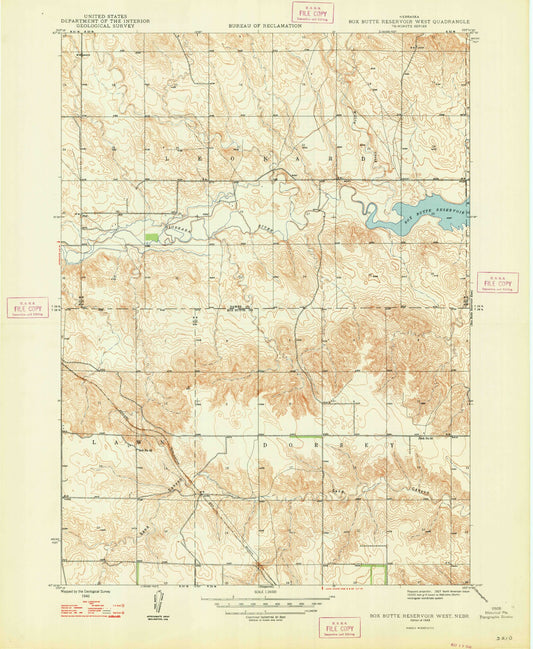 Classic USGS Box Butte Reservoir West Nebraska 7.5'x7.5' Topo Map Image