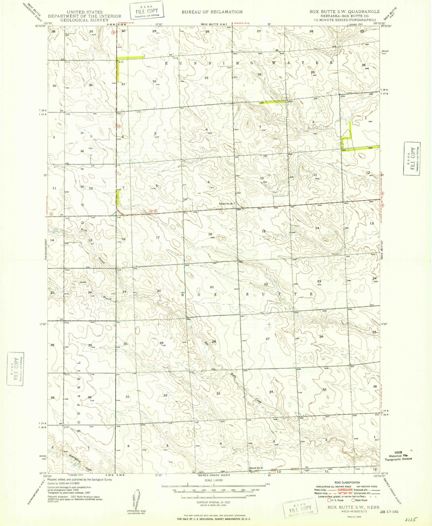 Classic USGS Box Butte SW Nebraska 7.5'x7.5' Topo Map Image