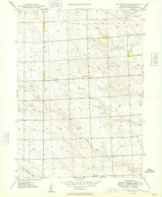 Classic USGS Box Butte SW Nebraska 7.5'x7.5' Topo Map Image