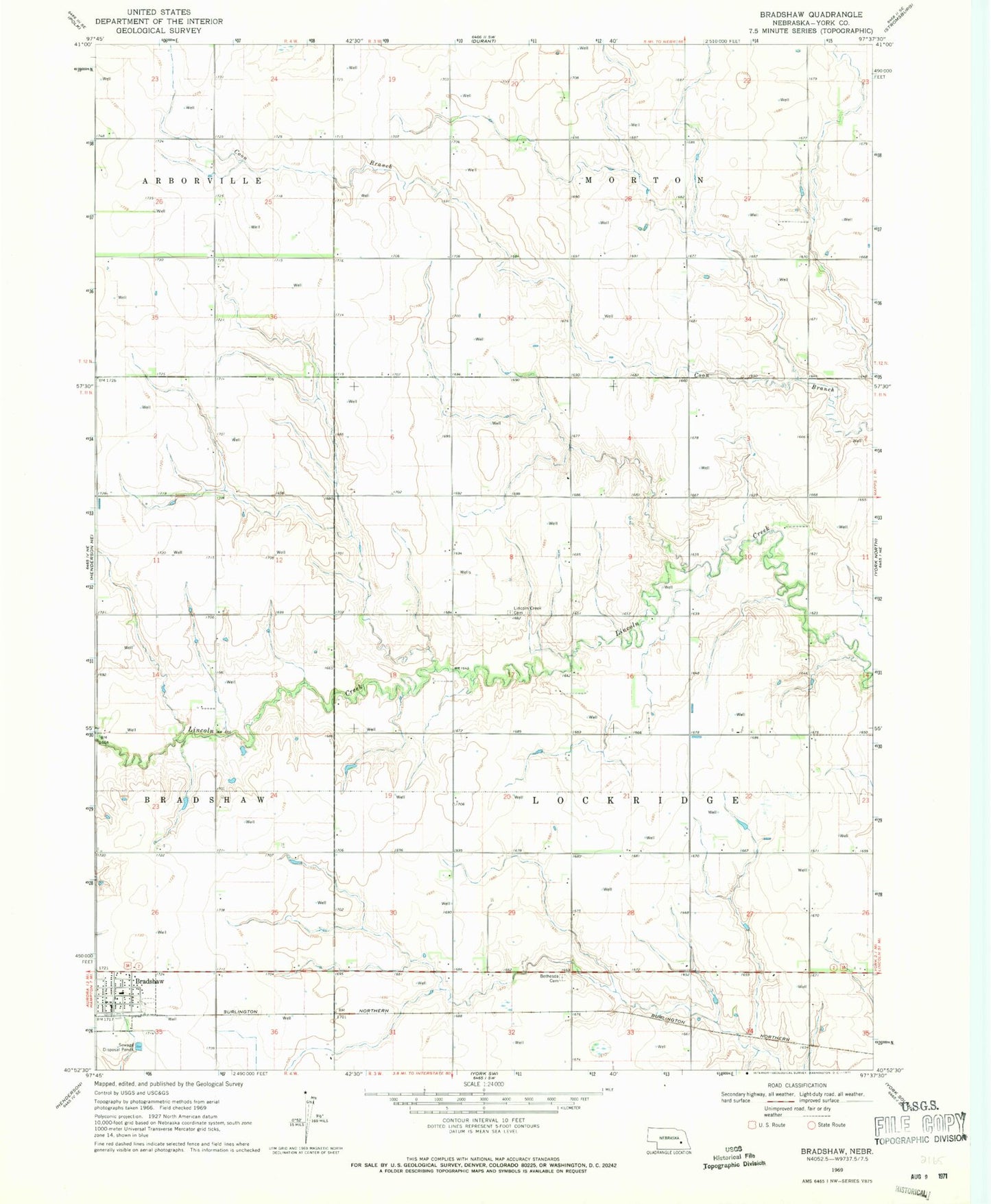 Classic USGS Bradshaw Nebraska 7.5'x7.5' Topo Map Image