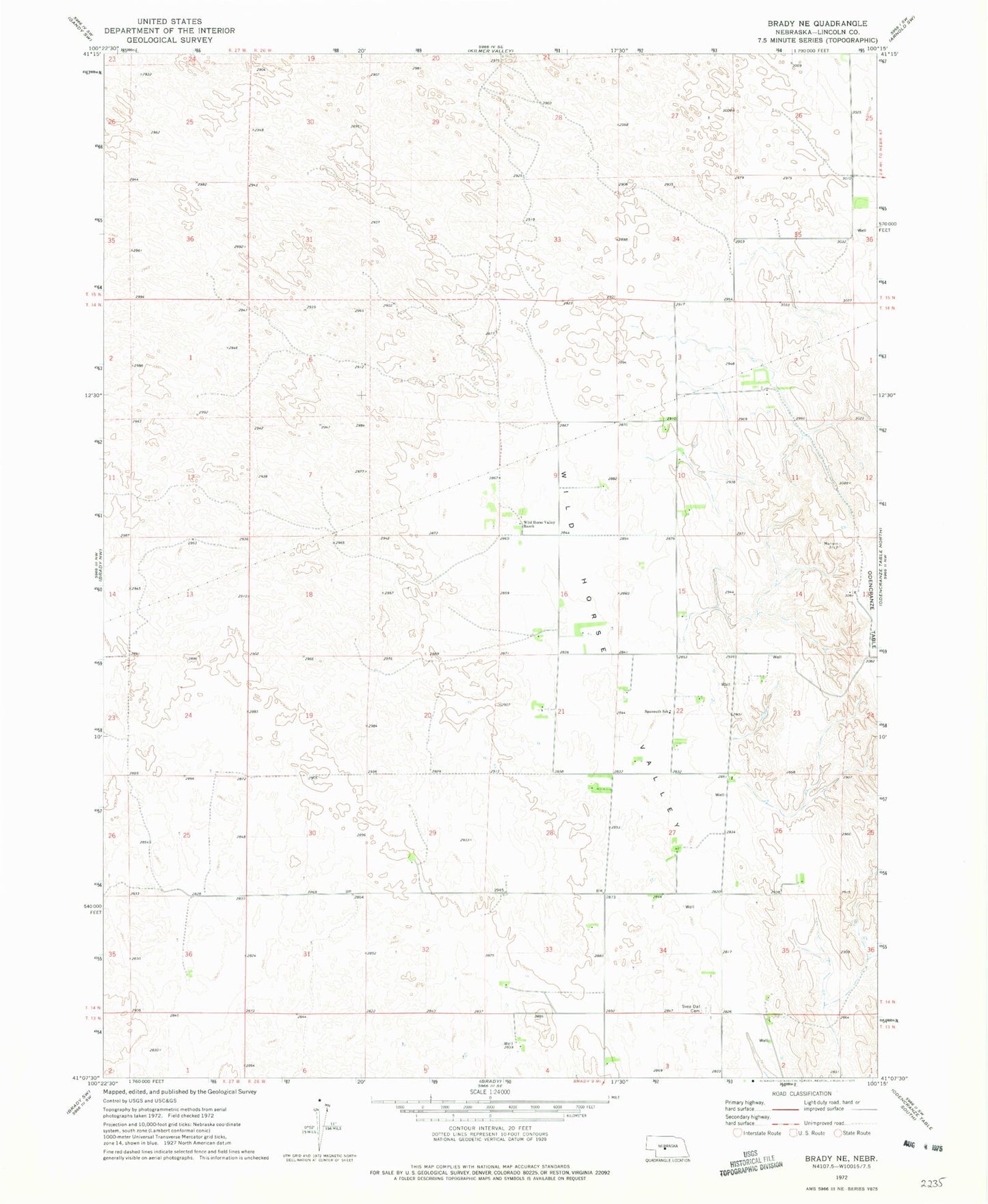 Classic USGS Brady NE Nebraska 7.5'x7.5' Topo Map Image