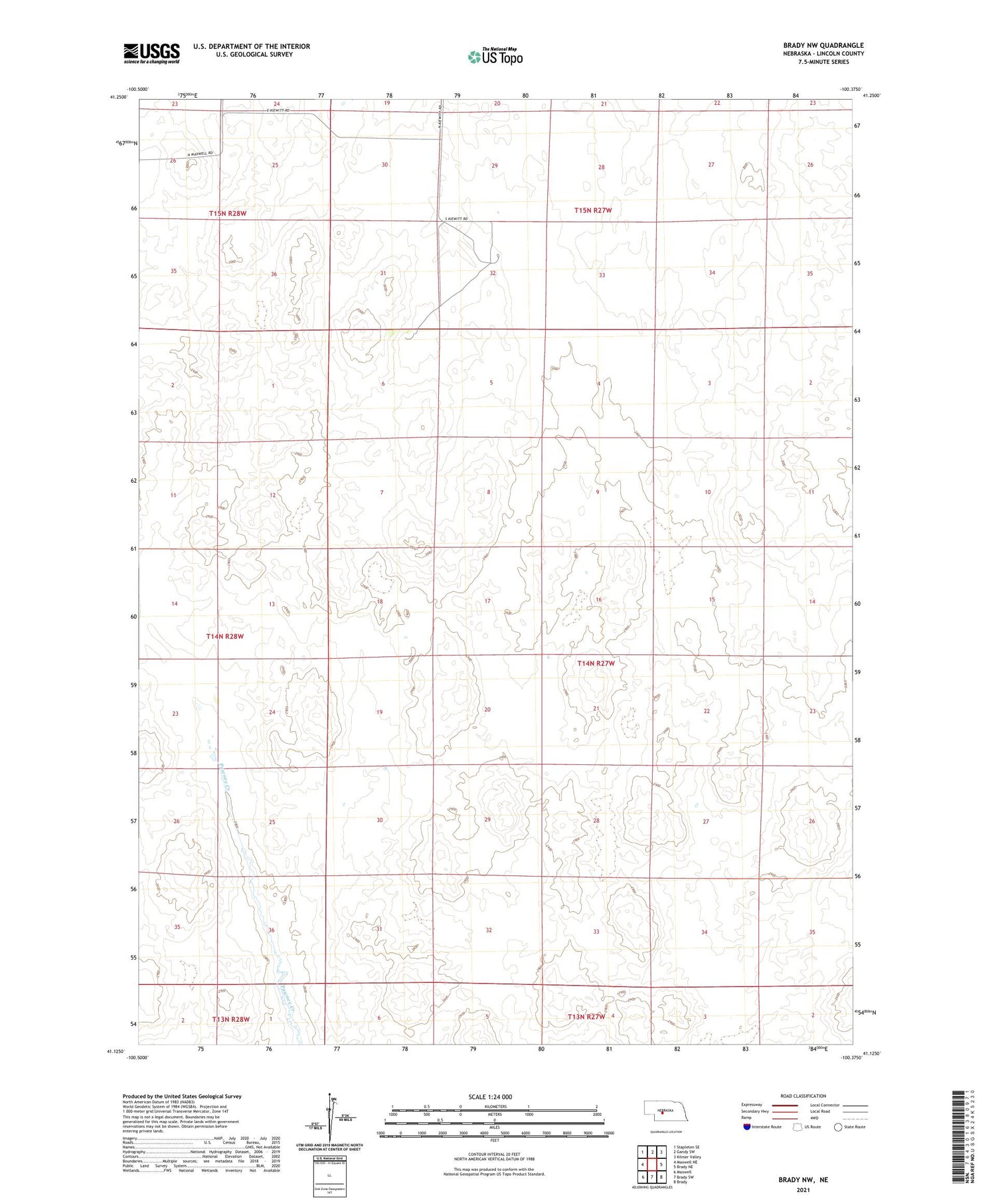 Brady NW Nebraska US Topo Map Image