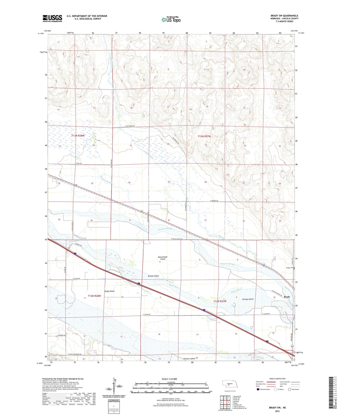 Brady SW Nebraska US Topo Map Image