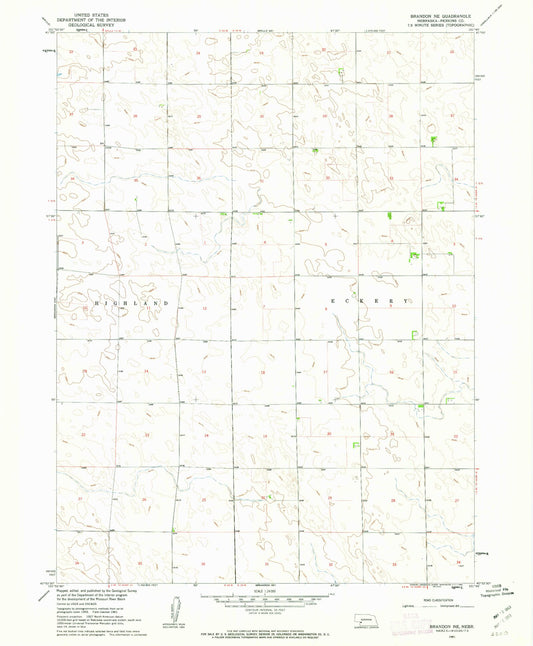 Classic USGS Brandon NE Nebraska 7.5'x7.5' Topo Map Image