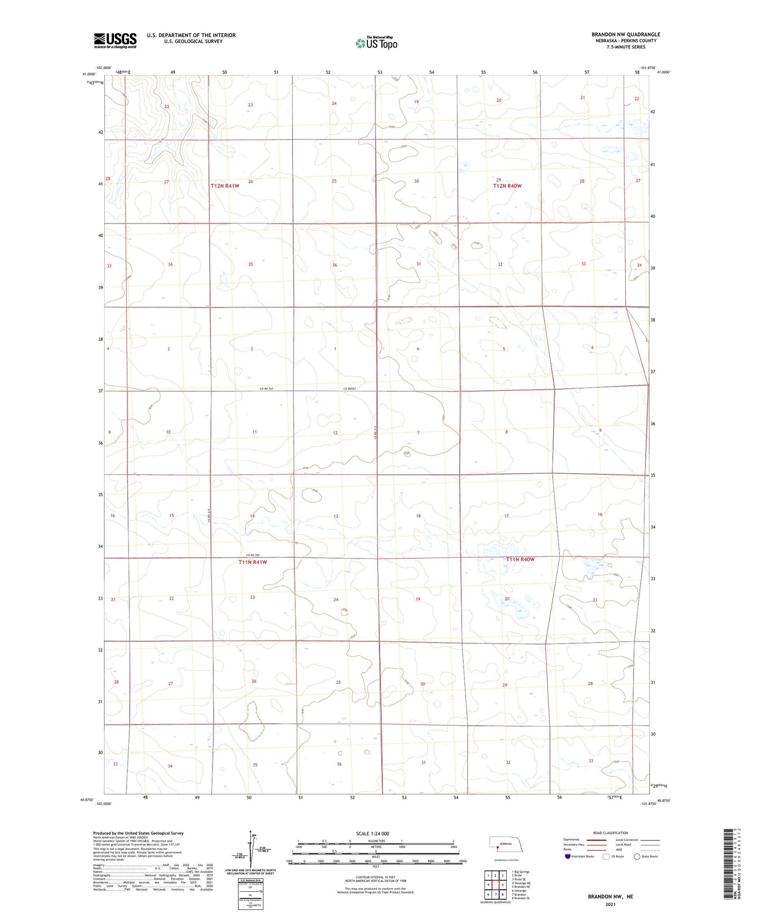 Brandon NW Nebraska US Topo Map Image