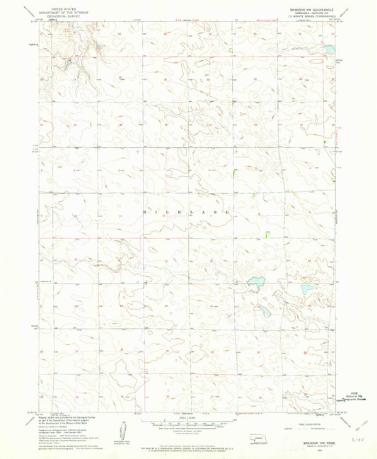 Classic USGS Brandon NW Nebraska 7.5'x7.5' Topo Map Image