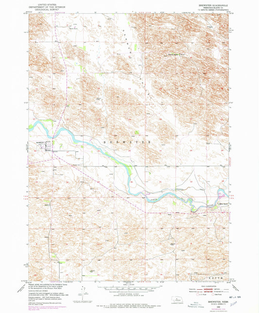 Classic USGS Brewster Nebraska 7.5'x7.5' Topo Map Image