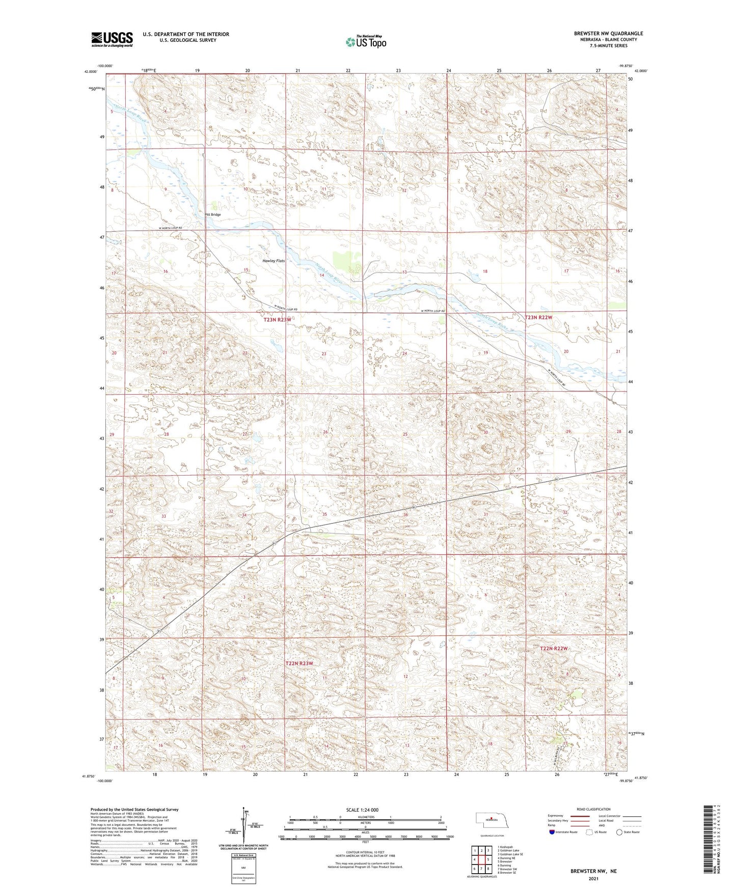 Brewster NW Nebraska US Topo Map Image
