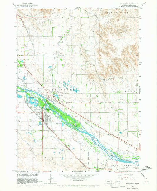 Classic USGS Bridgeport Nebraska 7.5'x7.5' Topo Map Image