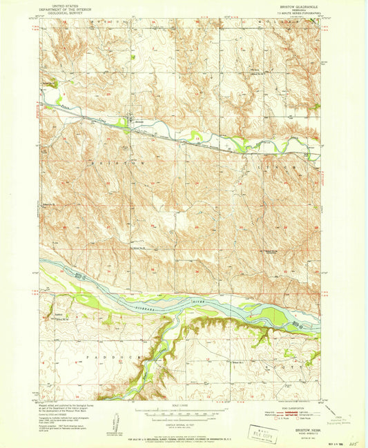 Classic USGS Bristow Nebraska 7.5'x7.5' Topo Map Image