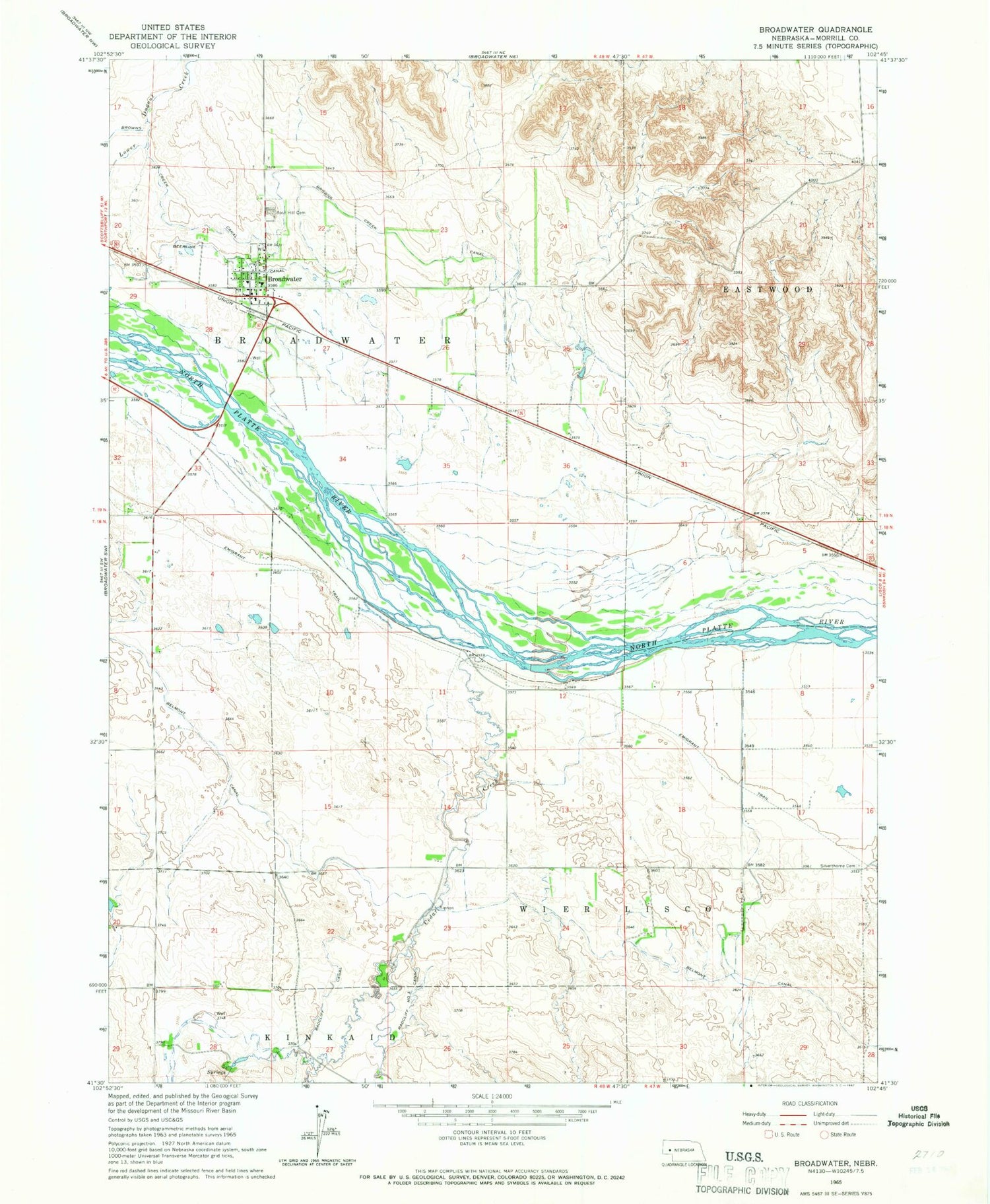 Classic USGS Broadwater Nebraska 7.5'x7.5' Topo Map Image