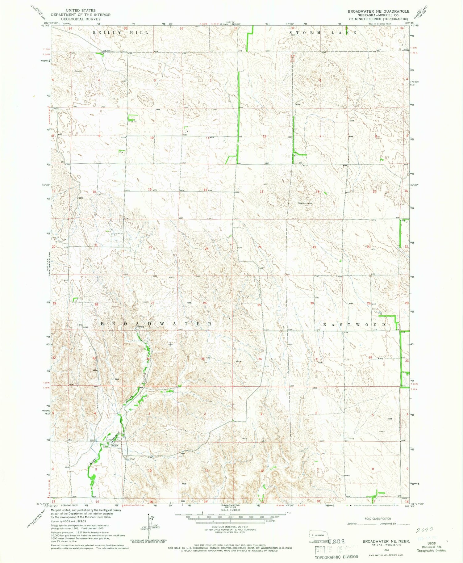 Classic USGS Broadwater NE Nebraska 7.5'x7.5' Topo Map Image