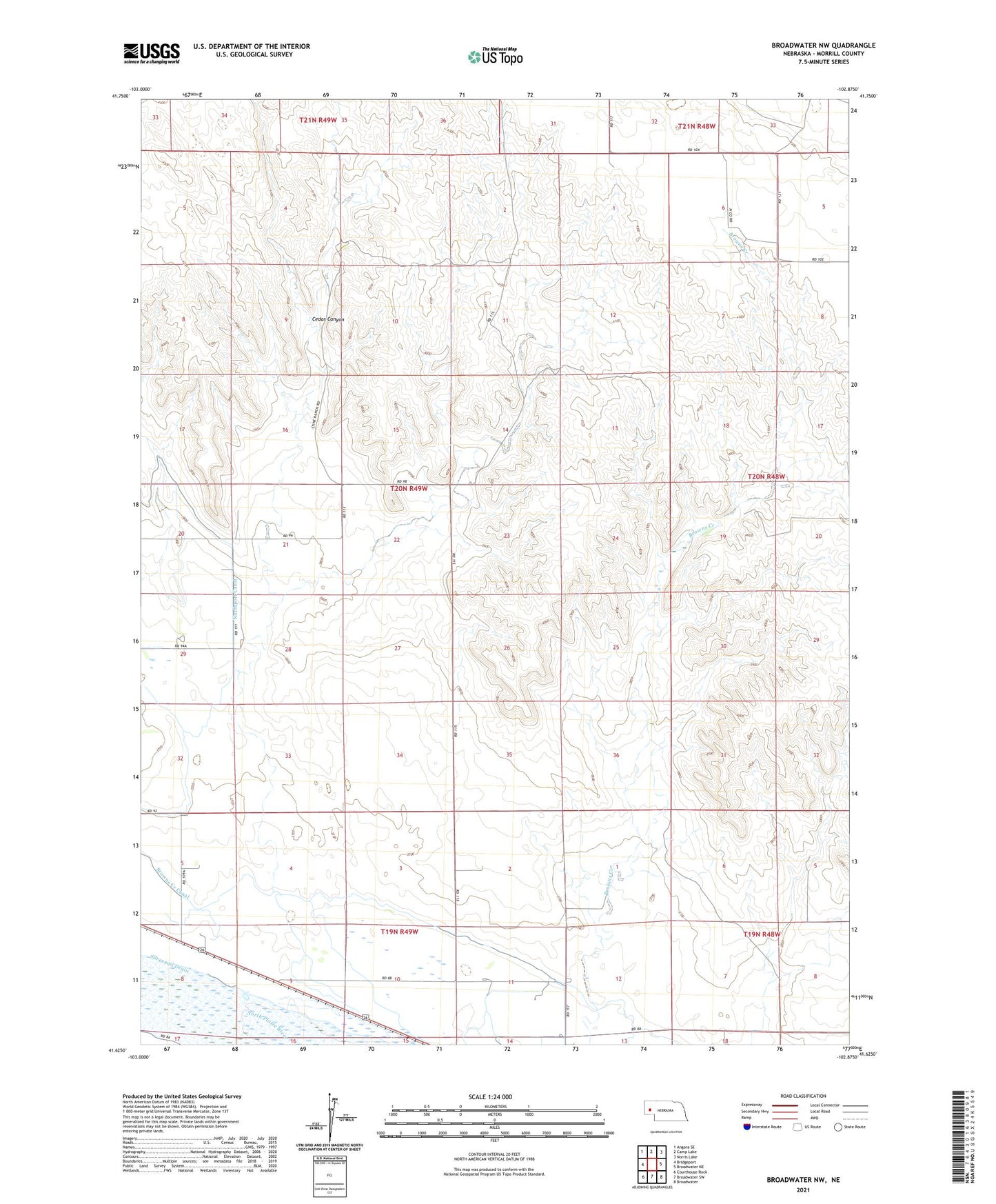 Broadwater NW Nebraska US Topo Map Image