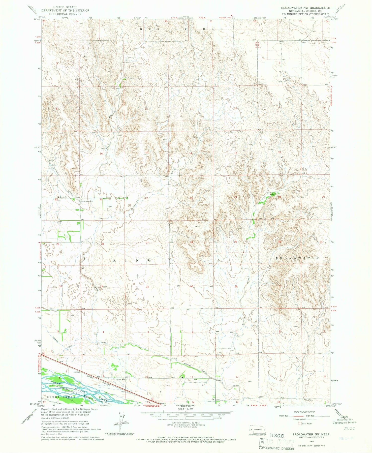 Classic USGS Broadwater NW Nebraska 7.5'x7.5' Topo Map Image