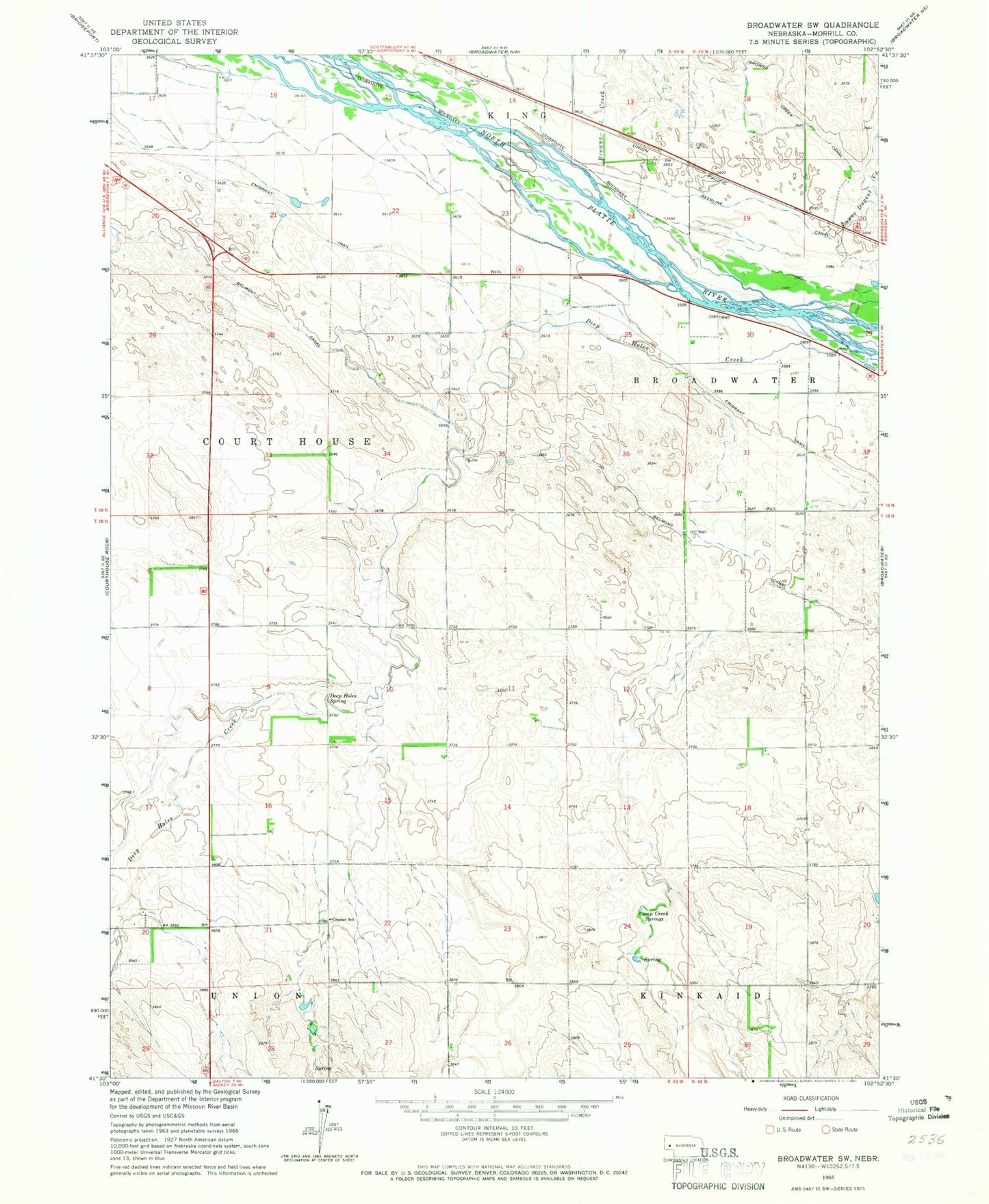 Classic USGS Broadwater SW Nebraska 7.5'x7.5' Topo Map Image