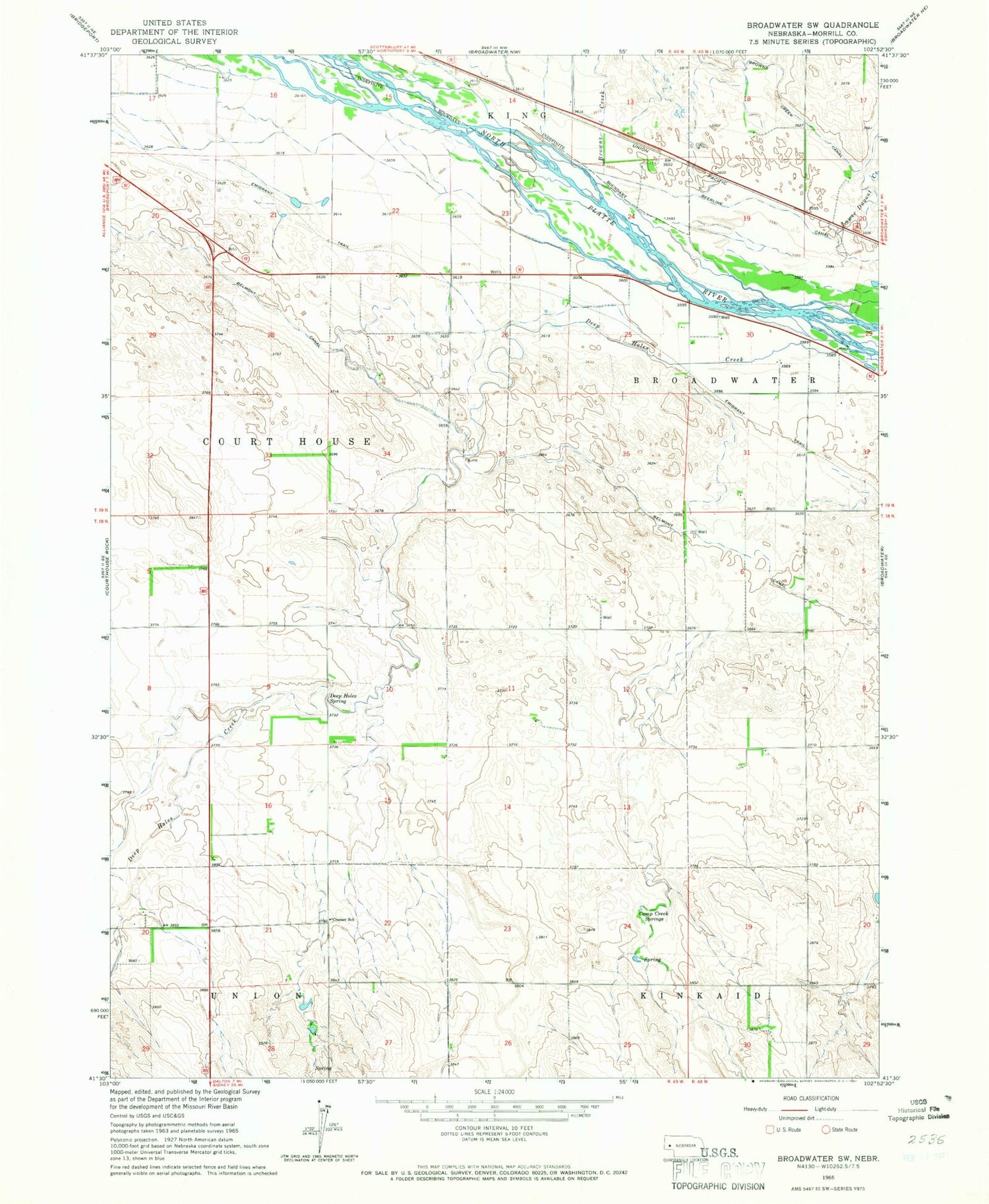 Classic USGS Broadwater SW Nebraska 7.5'x7.5' Topo Map Image